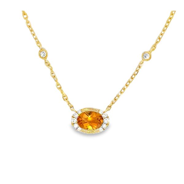 14k YG 0.64CT Oval Citrine & 0.14CTTW Diamond Necklace Vaughan's Jewelry Edenton, NC