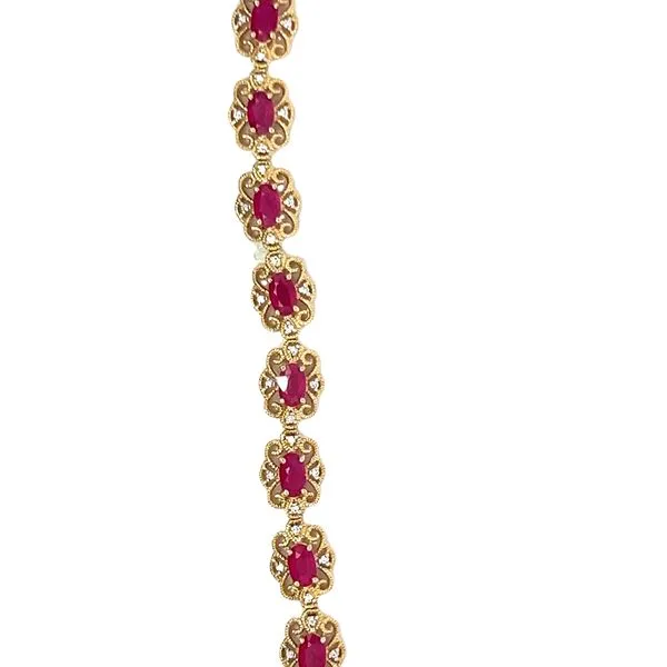 14k YG 4.02CTTW 3.75CTTW Ruby & 0.27CTTW Diamond Filigree Link Bracelet Vaughan's Jewelry Edenton, NC