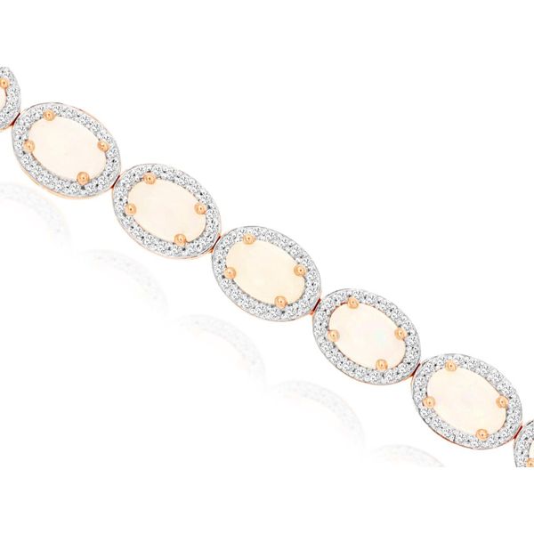 14k RG 7.40CTTW 6.0CTTW Oval Opal & 1.40CTTW Dia Halo Bracelet Vaughan's Jewelry Edenton, NC