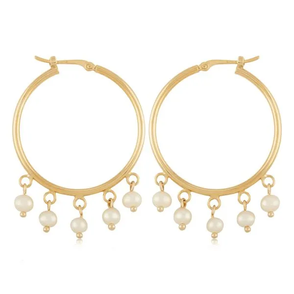 14k YG 3mm Pearl Drop Hoops Vaughan's Jewelry Edenton, NC