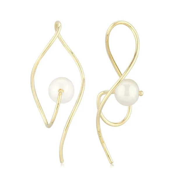 14k YG Curved Wire Earrings with Freshwater Pearl Vaughan's Jewelry Edenton, NC
