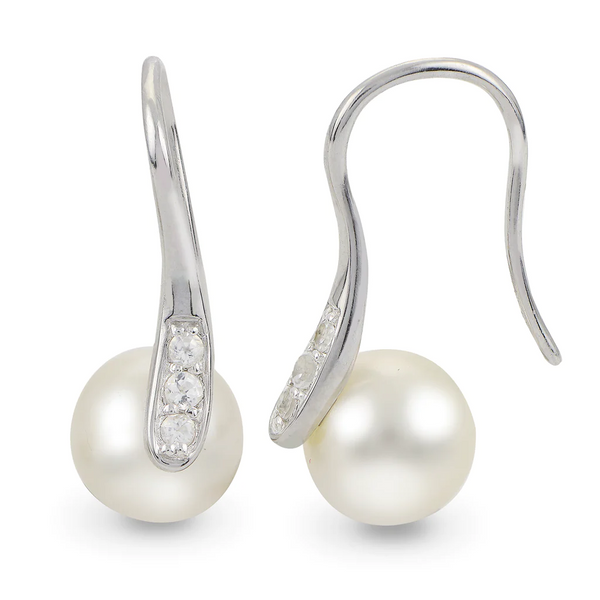 SS 7-7.5mm Freshwater Pearl and White Topaz Earrings Vaughan's Jewelry Edenton, NC