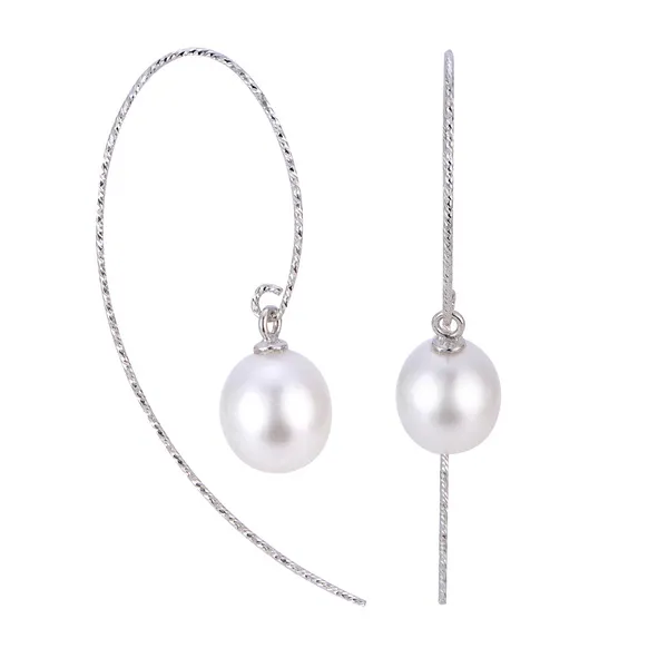 SS 9.5-10mm Oval Freshwater Pearl Shimmer Threader Earrings Vaughan's Jewelry Edenton, NC