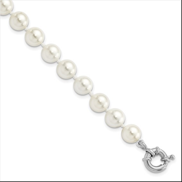 Majestik Sterling Silver Rhodium-plated 8-9mm White Imitation Shell Pearl Hand-knotted Bracelet Vaughan's Jewelry Edenton, NC