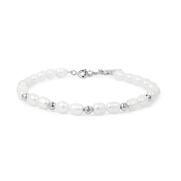 SS Freshwater Pearl and White Cubic Zirconia Bezel Set Bracelet Vaughan's Jewelry Edenton, NC
