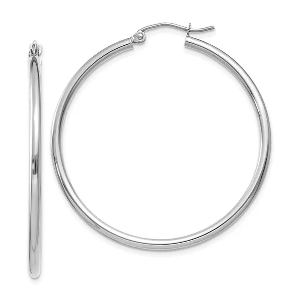 14k WG Polished 2x40mm Lightweight Tube Hoops Vaughan's Jewelry Edenton, NC