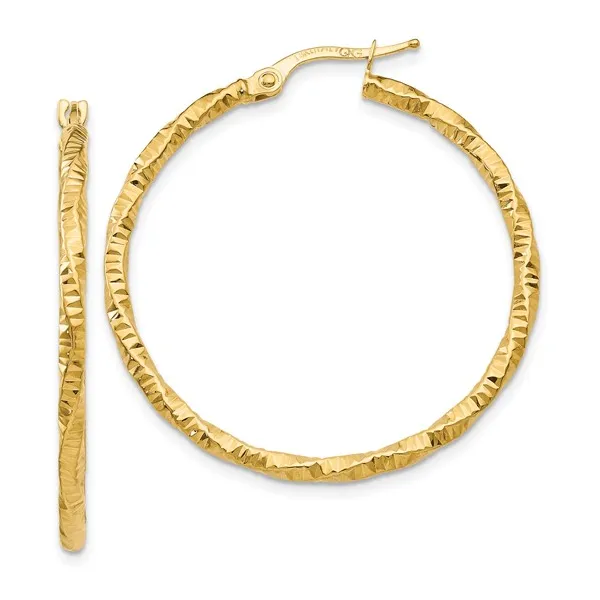10k YG Polished and Textured Hoop Earrings Vaughan's Jewelry Edenton, NC