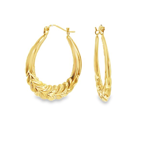14k YG Medium Wheat Design Hoop Earrings (Previously Owned) 2.40gr Vaughan's Jewelry Edenton, NC