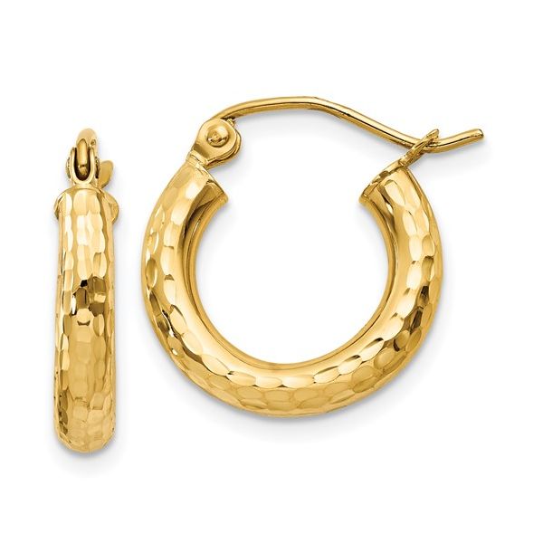 10k YG 3mm D/C Hoop Earrings Vaughan's Jewelry Edenton, NC