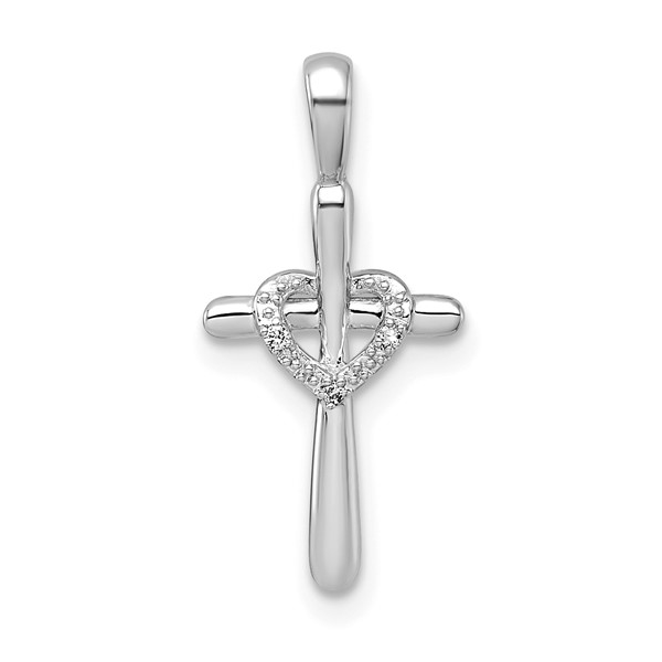 14k WG Cross w/ 0.009CTTW Dia Heart Pendant Vaughan's Jewelry Edenton, NC