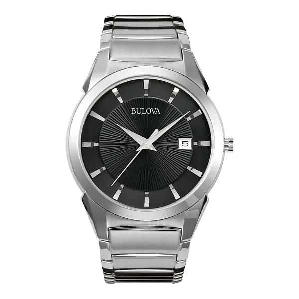 Bulova Classic Silvertone Watch with Black Dial Vaughan's Jewelry Edenton, NC