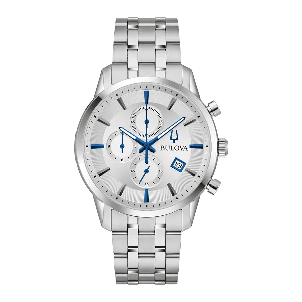 Bulova Sutton Watch with Silver Tone with Blue Accents Vaughan's Jewelry Edenton, NC