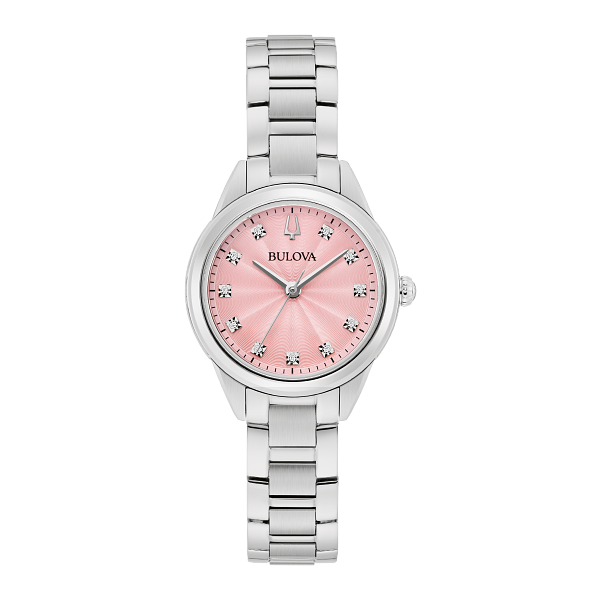 Bulova Sutton Pink Dial Silvertone Watch Vaughan's Jewelry Edenton, NC