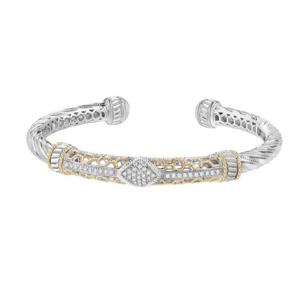 SS/14k YG 0.35CTTW Dia Honeycomb Luxury Hinged Bangle, Piyaro Vaughan's Jewelry Edenton, NC
