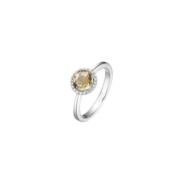 7, SS 1.05CTTW Genuine Citrine & Simulated Diamond Halo Ring (NOV) Vaughan's Jewelry Edenton, NC