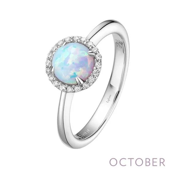 7, SS 1.05CTTW Simulated Opal Ring with Simulated Diamond Halo Ring (Oct) Vaughan's Jewelry Edenton, NC
