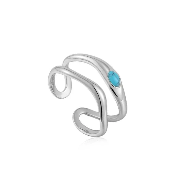 Silver Turquoise Wave Double Band Adjustable Ring Vaughan's Jewelry Edenton, NC