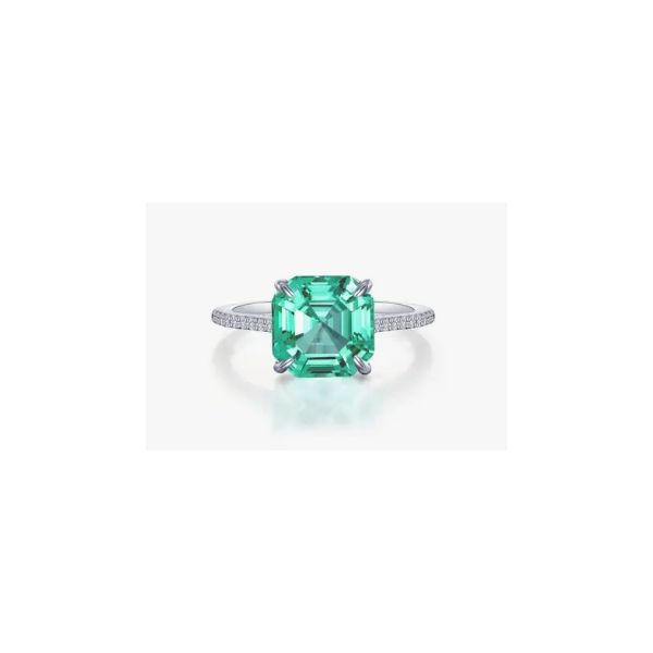 7, SS 4.3CT Lab Grown Green Sapphire Ring with Accented Band Vaughan's Jewelry Edenton, NC