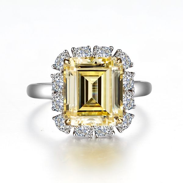 7, 6.41CTTW Canary Color Emerald Cut Halo Ring Vaughan's Jewelry Edenton, NC