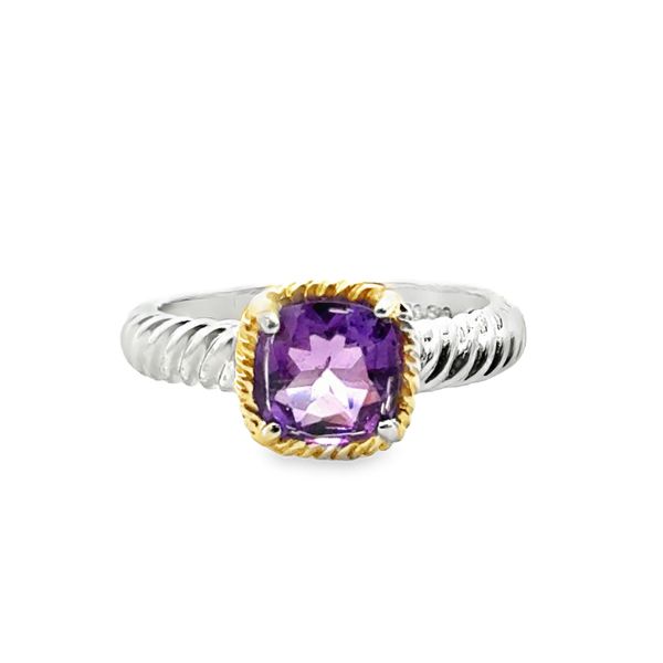 7, SS & Vermeil Cushion Amethyst Rope Design Ring Vaughan's Jewelry Edenton, NC