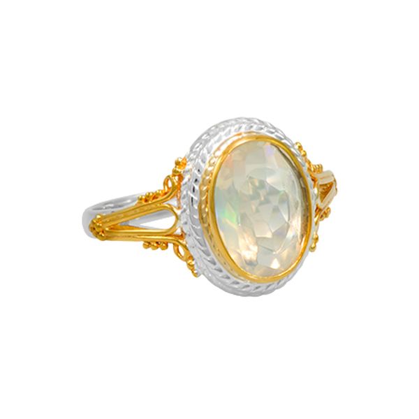OOAK 8, SS/Gold Vermeil Prismatic Halo Ethiopian Opal Ring Vaughan's Jewelry Edenton, NC