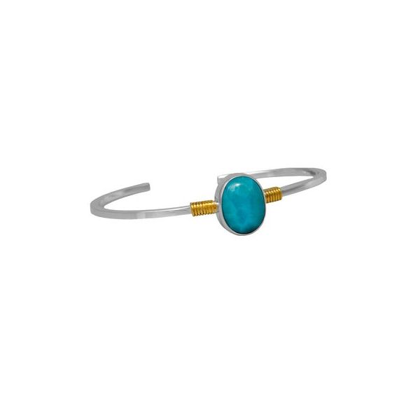 SS/Gold Vermeil Oval Larimar Cuff Bracelet Vaughan's Jewelry Edenton, NC