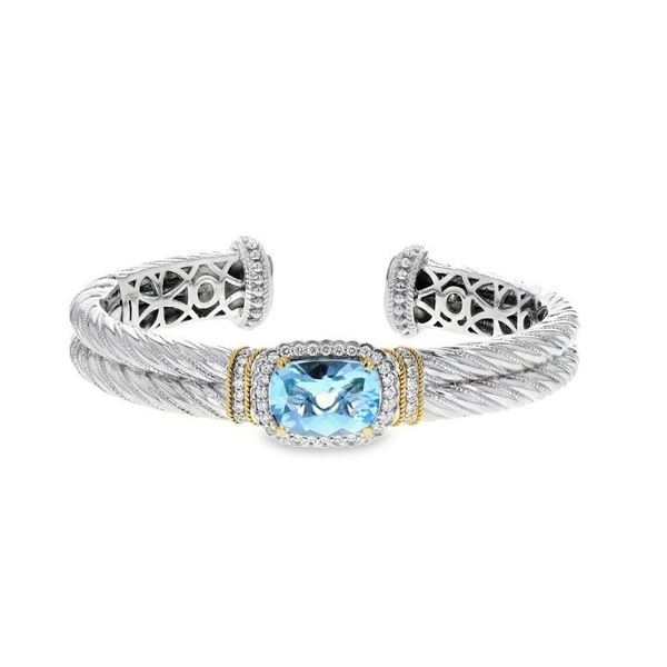SS/14k Blue Topaz & 0.59CTTW Dia Halo Luxury Hinged Bangle, Piyaro Vaughan's Jewelry Edenton, NC