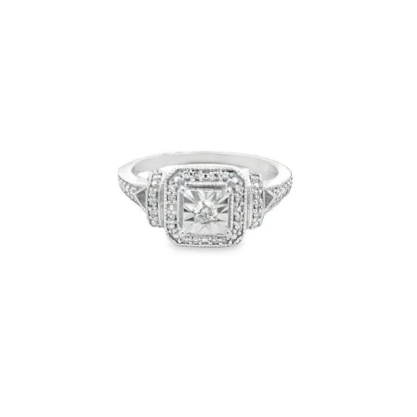 SS .20CTTW Diamond Princess Center with Diamond Halo Promise Ring Vaughan's Jewelry Edenton, NC