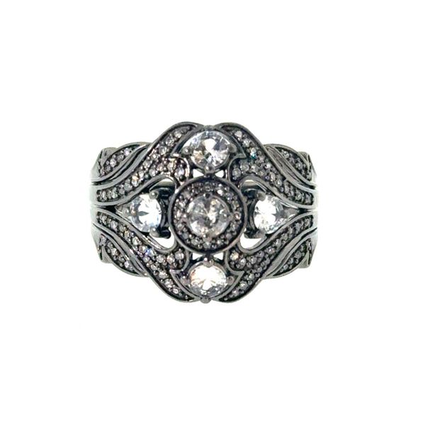 7.5, SS/Black Rhodium 0.72CTTW White Sapphire & 0.21CTTW Diamond Wide Band Vaughan's Jewelry Edenton, NC