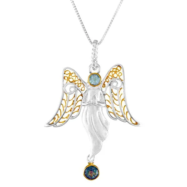 SS/22k Gold Vermeil Sky Blue Topaz and Delicious Topaz Angel Pendant Vaughan's Jewelry Edenton, NC