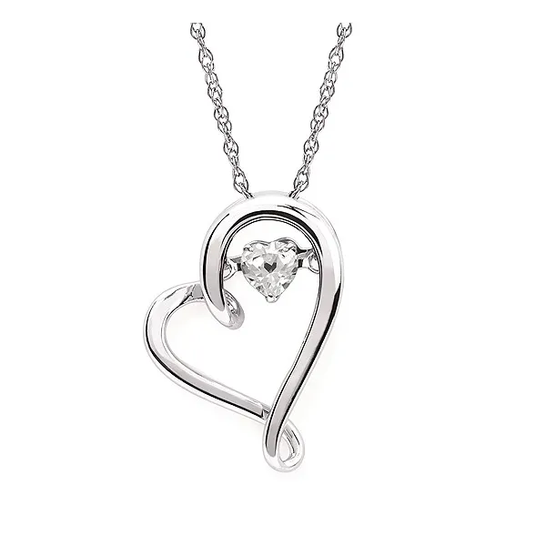 White Sapphire Heart Dancing Shimmering Necklace Pendant Cute Love