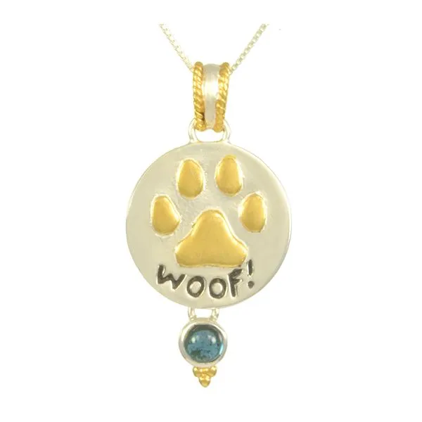 SS/22k Vermeil Paw Print Pendant with London Blue Topaz Vaughan's Jewelry Edenton, NC
