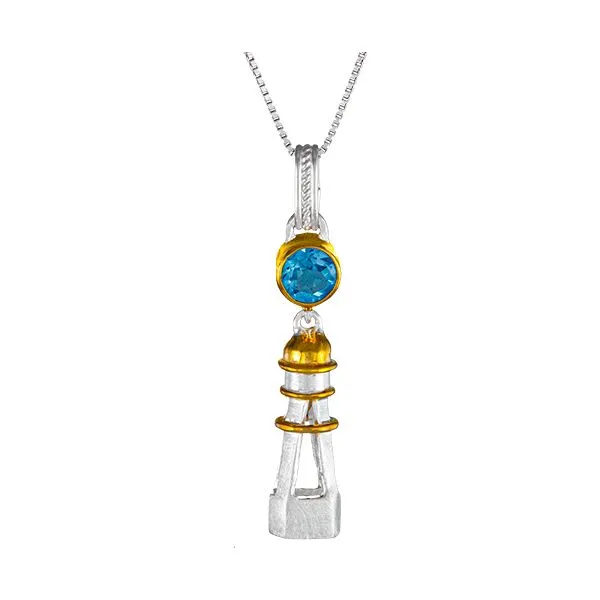 SS/22k Gold Vermeil Lighthouse Pendant with Baby Blue Topaz Vaughan's Jewelry Edenton, NC