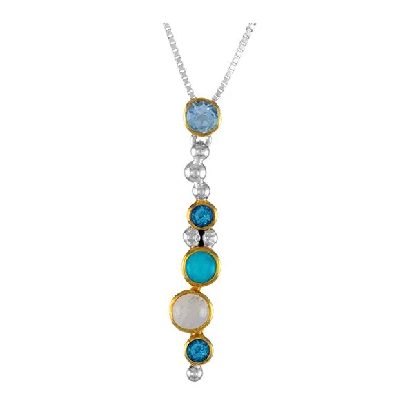 SS/22k Gold Vermeil Drop Necklace w/ Amazonite, Baby Blue Topaz, & Rainbow Moonstone Vaughan's Jewelry Edenton, NC