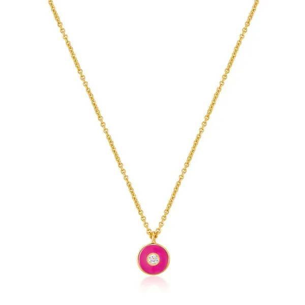 YGP Neon Pink Enamel Disc Necklace Vaughan's Jewelry Edenton, NC