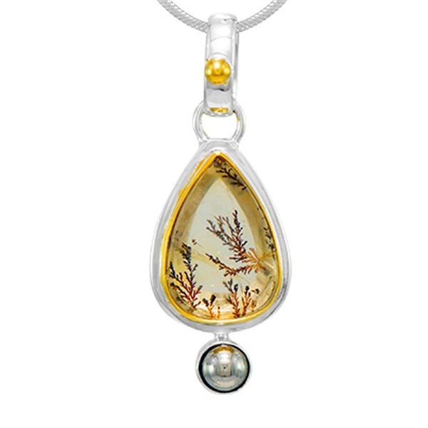 OOAK SS/Gold Vermeil Woodland Whisper Dendritic Quartz & FWP Pendant (Chain sold separately) Vaughan's Jewelry Edenton, NC