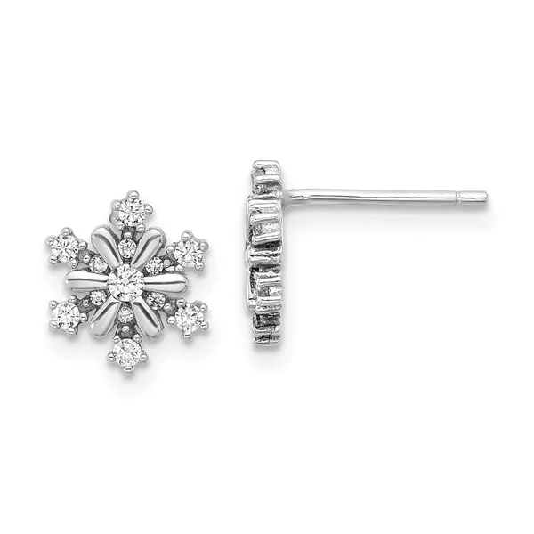 SS Rhodium-plated Cubic Zirconia Snowflake Post Earrings Vaughan's Jewelry Edenton, NC