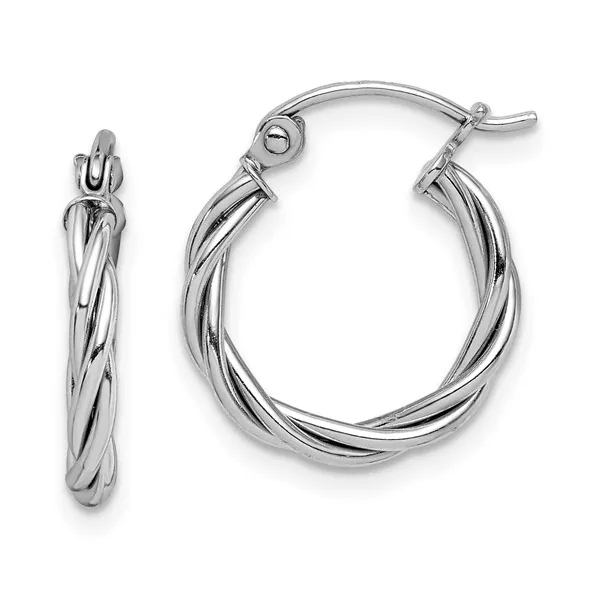 SS Rhodium Plated 2mm Twisted Hoop Earrings Vaughan's Jewelry Edenton, NC