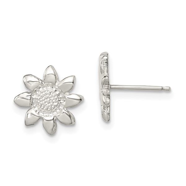 SS Sunflower Textured & Polished Stud Earrings Vaughan's Jewelry Edenton, NC