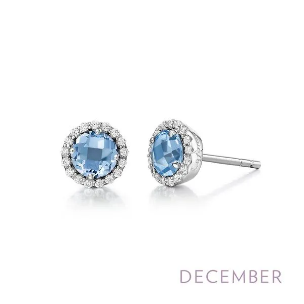 SS 1.26CTTW Blue Topaz & Simulated Diamond Halo Earrings (DEC) Vaughan's Jewelry Edenton, NC