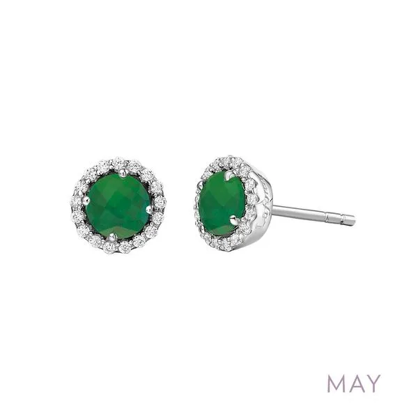 SS Simulated Emerald & Simulated Diamond Halo Stud Earrings Vaughan's Jewelry Edenton, NC
