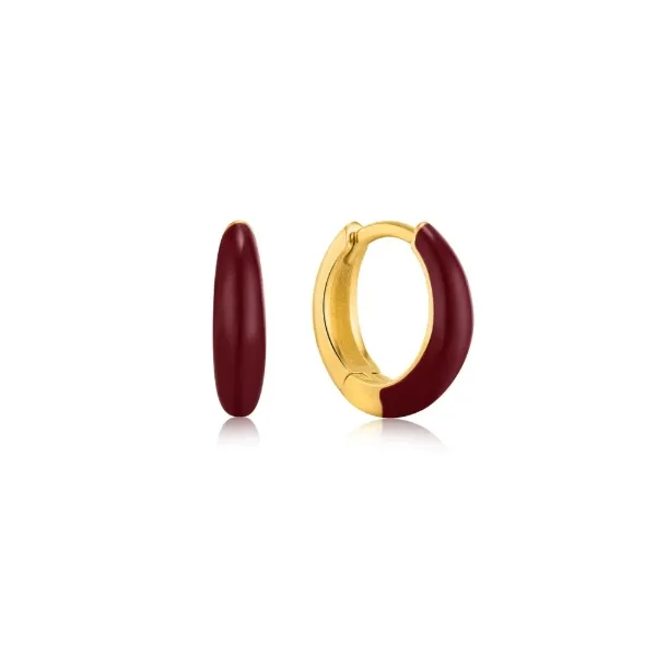 YGP Claret Red Enamel Gold Sleek Huggie Hoop Earrings Vaughan's Jewelry Edenton, NC