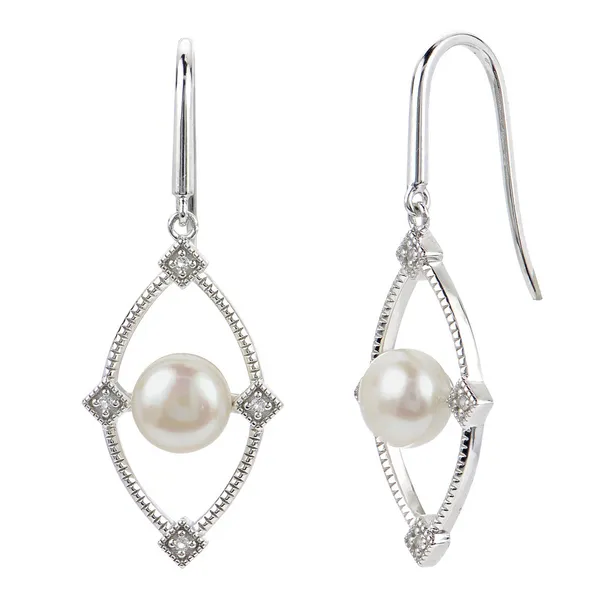 SS 6-6.5mm Freshwater Pearl and White Topaz Earrings Vaughan's Jewelry Edenton, NC