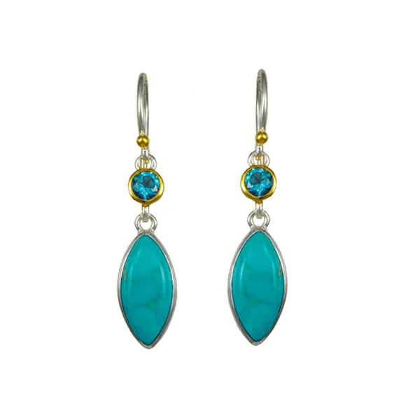SS/22k Gold Vermeil Marquise Dangle Earrings with Baby Blue Topaz and Turquoise Vaughan's Jewelry Edenton, NC