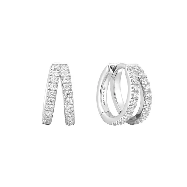 SS Double Pave Huggie Hoop Earrings Vaughan's Jewelry Edenton, NC