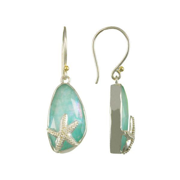 SS/22k Gold Vermeil Starfish Earrings w/ Amazonite/MOP/White Quartz/White FWP Vaughan's Jewelry Edenton, NC