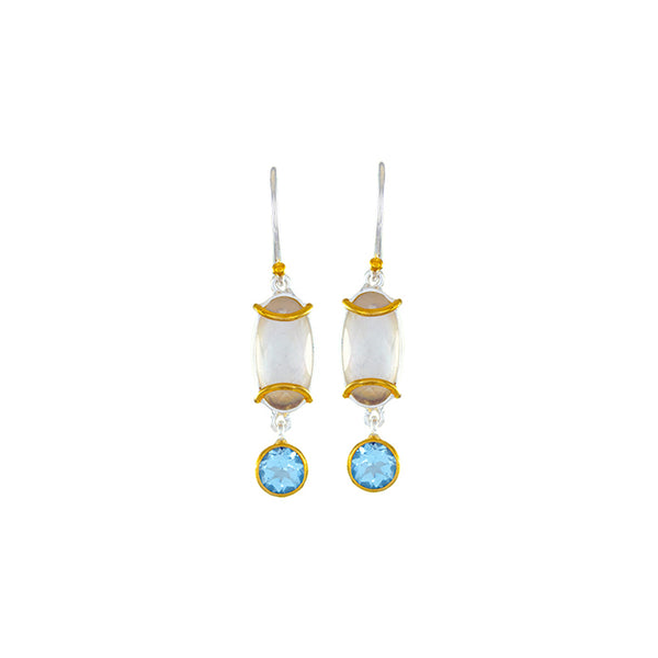 SS/22k Gold Vermeil Oval MOP Drop Earrings with Sky Blue Topaz Vaughan's Jewelry Edenton, NC