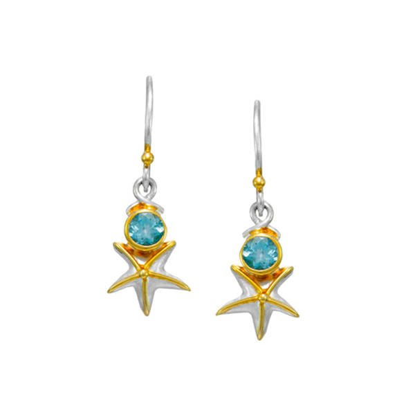 SS/22k Gold Vermeil Blue Topaz Starfish Dangle Earrings Vaughan's Jewelry Edenton, NC