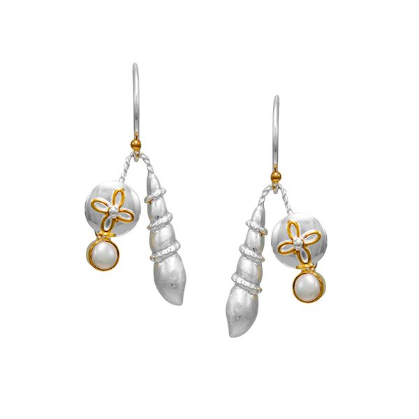 SS/22kt Vermeil Shell & Sand Dollar FWP Dangle Earrings Vaughan's Jewelry Edenton, NC