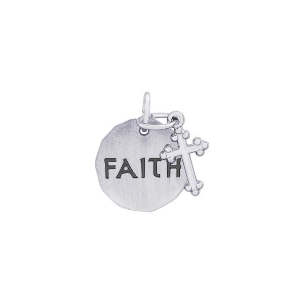 SS Faith Charm Tag with Botonny Cross Accent Vaughan's Jewelry Edenton, NC